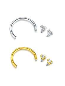 2pcs Nose Ring, Stainless Steel Nose Hoop Ring Horseshoe Nose Ring, 18G Zirconia Nose Rings For Woman Man, Fashion Septum Lip Eyebrow Helix Daith Ear Piercing Jewelry, All-Season Accessories, Perfect Birthday Gift