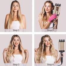 Three Barrel Curling Iron Wand Hair Waver, 1 Inch Ceramic Tourmaline Triple Barrels, Beach Wave Hair Curler, With Dual Voltage Crimper Hair Tool