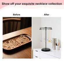 Support rotatif pour colliers, tour porte-bijoux en métal avec 23 crochets. Présentoir organisateur pour ranger et suspendre bracelets et colliers, décoration pour la maison