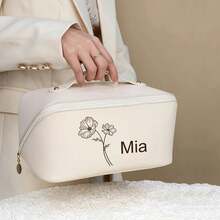 1pc Custom Leather Make Up Bag, Laser Engraving Slogan Or Name,Customize Your Exclusive Makeup Bag,Large Capacity Storage Bag For Travel, Friends Gift Customization