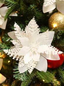 30pcs/20pcs/10pcs/1pc Christmas Tree Decorations, Fake Flowers, Cute Artificial Poinsettia Christmas Tree Decorations, Christmas Flowers, Poinsettia, Glitter Artificial Christmas Flowers, Fake Flowers, DIY Wreaths, Home Decor, Wedding Party, Gift Decorations, Holiday Party Decorations, Christmas/Holiday/Seasonal/Wedding Christmas Tree Decorations, Sparkling Winter Shrub Decor (White) Christmas Decorations Room Decor