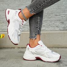 Women's Lace-Up Casual Sneakers - Breathable Fabric Toe Cap, Cushioned And Comfortable Lightweight PVC Sole, Stylish And Simple Design, Wear-Resistant And Non-Slip, Suitable For Indoor, Vacation And Daily Wear / Special Price Comfortable Shoes - 紅色 - 查看 3
