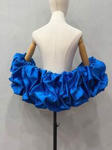 1pc Bridal Shawl With Ruffles, Detachable Satin Exaggerated Puff Sleeves Cape, Bridal Accessory - Multicolor - View 9