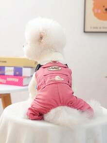 1pc Pet Clothes, Dog/Cat Outfit, Poodle, Teddy, Small Dog/Puppy, Happy Puppy/Kitten, Casual Fashion Cute Comfortable Summer Bib Pants - Coral Pink