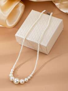 1 Set elegante Farbverlauf-Perlenkette und Ohrringe, französischer minimalistischer Schmuck, luxuriöse Mode-Choker-Kette, Damen Pullover Accessoire mit Geschenkbox