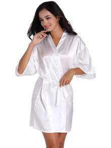 Damen Satin Kimono Braut Badmantel mit Goldenem Glitzer, Gürtel für Hochzeit Party, Brauttag Morgenmantel