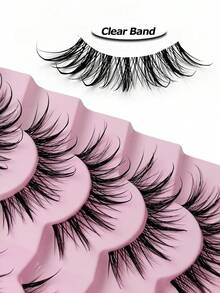 Sibeuna 7 Pairs Cartoon Style Wet Look Transparent Band Natural Thin Crossed False Eyelashes - 漫畫款濕睫毛 - 查看 7