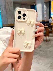 1 pièce Étui de téléphone beige avec décoration de papillon mignon, compatible avec Apple 11/12/13/14/11 Pro Max/12 Pro Max/13 Pro Max/14 Pro Max/XR/15/15 Pro/15 Pro Max/16/16 Pro/16 Pro Max