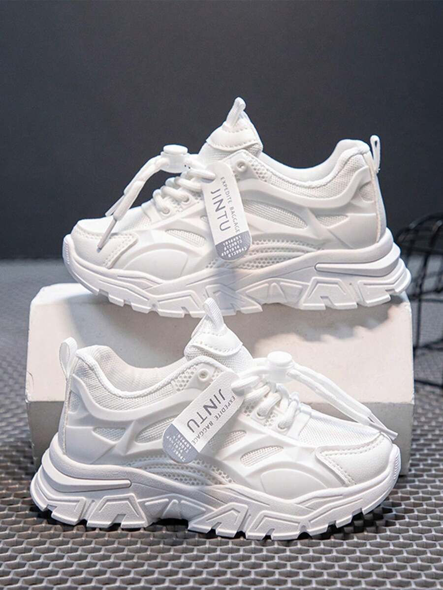 1 双女孩可爱时尚 PU 设计休闲运动鞋，个性化运动鞋，适合日常穿着、上学、运动、所有季节 - 白色 - 查看 1