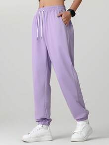 Women'S Outdoor Casual Running Pants - Elastic Waistband Pockets Sports Trousers, Lightweight All-Season Pants, Women'S Athletic Long Pants, Suitable For Gym, Machine Washable, Solid Color Design, Comfortable Fit, Y-Shape Style, Stretchy Waist, Ideal For Outdoor Hiking & Sports Enthusiasts Tights