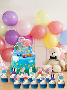 Artículos de decoración de pastel con temática de Peppa Pig - Halloween, Acción de Gracias, Navidad, Fiesta de Cumpleaños, Conjunto de decoración de pastel con personajes de la familia de Peppa Pig, Artículos decorativos de pastel para fiesta infantil