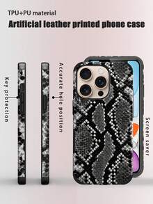 1 pieza Funda de teléfono de piel sintética con estampado de piel de serpiente gris, elemento animal de moda con impresión UV, funda de teléfono de piel sintética compatible con Apple/Galaxy S24 Ultra, 17 Pro Max/16 Pro Max/12 Pro/13/14 Plus/15 Pro Max/16 Pro Max, 11/13 Pro XR/XS Max, textura de piel de serpiente en relieve, cubierta protectora resistente a caídas, regalo creativo