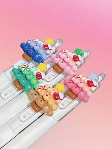 5 pezzi Penne decorative 3D con albero di Natale carino - supporto bianco, forniture per feste e vacanze, regali di Natale (stile casuale)