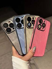 Retro Washed Denim Tie Dye Smudge Lens Protection Phone Case Compatible With IPhone 16 15 14 13 12 11 Pro Max Plus Soft Shockproof Back Cover - Antique White - View 2