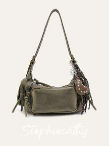 STEPHIECATHY 复古学院风女士单肩包，水洗PU皮革材质，拉链封口，多口袋设计，实用百搭，可斜挎携带，适合日常通勤、大学校园、旅行等多种场合。Y2K风格，2000年代时尚，波西米亚风，女士手提包，精美礼品。 - 彩色 - 查看 22