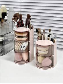 Caja de almacenamiento giratoria multicapa, organizador de pinzas para el cabello, corbatas, scrunchies, estuche de exhibición de accesorios para el cabello de niños, caja de almacenamiento a prueba de polvo, compartimentos multifuncionales para peines, gafas, brochas de maquillaje, caja organizadora de accesorios para el cabello de material PET simple y práctico, caja de regalo para el Día del Niño y cumpleaños, organizador de esponjas de maquillaje