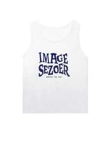 White Racerback Tank Top For Women, Loose Fit, American Sweet & Spicy Design, Stylish Sleeveless T-Shirt, Summer