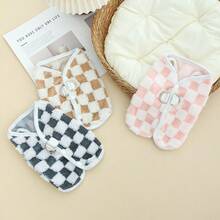 Checkerboard Button-Up Cardigan With Leash For Pets, Warm Lined For Autumn/Winter