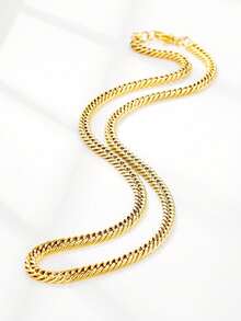 ZG YING ZHOU ZGYZ 1pc Fashionable Stainless Steel Miami 18K Gold Plated Round Curb Chain, Cuban Link, Snake Bone Chain, Figaro Chain Combination Necklace, Unisex Daily Wear Jewelry
