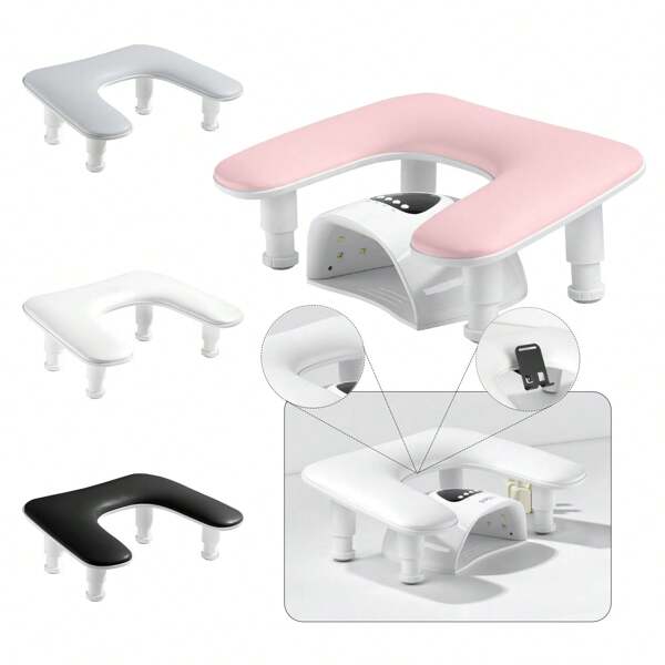 Height Adjustment Nail Arm Rest For Nails U-Shaped Manicure Nail Arm Rest Stand Microfiber Soft PU Leather Detachable Nail Art Hand Rest Pillow For Nail Cushion Tech