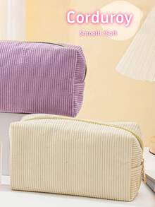 1 pieza El estuche de lápices de pana simple es fácil de llevar con gran capacidad, estuche de lápices para estudiantes/portátil de viaje/bolsa de almacenamiento de cosméticos para damas, de vuelta a la escuela