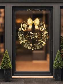 Naklejki na okna w kształcie złotej choinki, duże, statyczne naklejki ścienne DIY na okno i drzwi (1 opakowanie) Dekoracje świąteczne Naklejki na ścianę z dekoracjami świątecznymi Dekoracje do pokoju Dekoracje ścienne Dekoracje świąteczne Dekoracje do domu