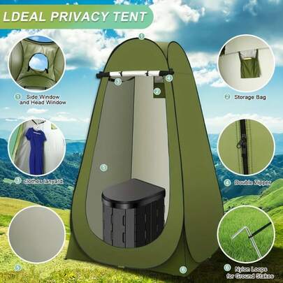 Carpa de privacidad emergente - Instalación instantánea, refugio portátil y ligero con cierre de cremallera, carpa de camping plegable para exteriores, viajes, vestidor, acceso al baño - Uso en primavera/otoño/verano - Verde/Opciones de color, Pantalla de privacidad para exteriores, Diseño cilíndrico elegante, Postes de soporte resistentes Carpa de privacidad emergente portátil con ducha desmontable
