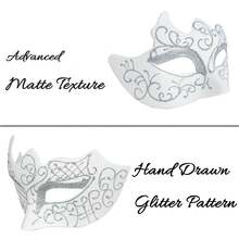 情侣面具 - 罗马希腊男士面具和威尼斯金属女士面具，适合狂欢节和万圣节 - 白色 - 查看 2