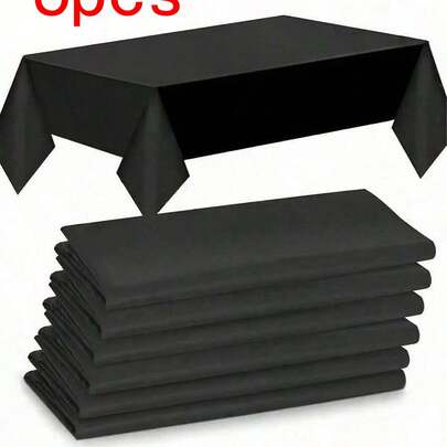6片装优雅一次性黑色桌布，编织工艺，适用于婚礼、新娘送礼会、生日派对及各种聚会。易于清洁的室内塑料桌布。