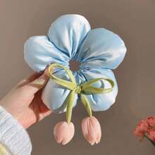 Girls' Dopamine Color Satin 3D Elegant Sponge Flower Hair Ties,Oversized Curly Hair Ties,Chic Bun Holder,Daily Hair Accessories Scrunchies