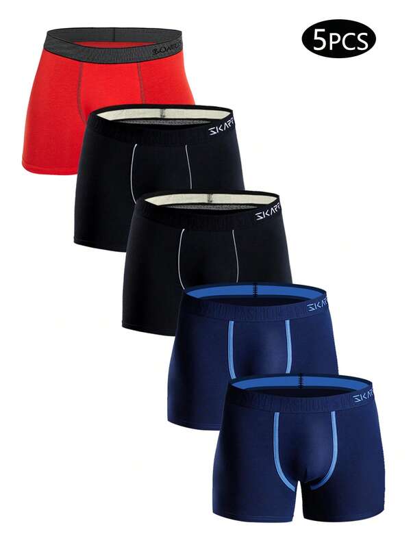 5 قطع/عبوة سراويل داخلية مطبوعة بحروف مريحة للرجال ذات خصر مطاطي