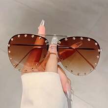 Women's Glasses, Classic Half-Frame Design With Studded Details,  Versatile Black Frame, Lightweight Fashion Statement, Perfect For Halloween And Christmas Gifts, Fashionable For Daily Wear - 漸變棕 - 查看 8