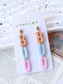 1 Pair Halloween Acrylic Faux Clay Enamel Letter Earrings BOO Contrast Color Sweet Cute Striped Candy Color Holiday Gift Dangle Earrings - BOO - View 3