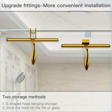 All-Purpose Stainless Steel Shower Squeegee For Shower Glass Door With 2 Adhesive Hooks, Bathroom Cleaner Tool Household Window Mirror Squeegee , Cleaning Tile Wall, Bathroom Decor Fall Decor Back To School - Gold - View 11