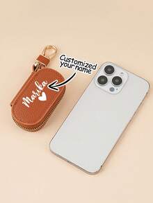 1pc Personalized Name Car Key Holder, Customized Genuine Leather Car Keychain, Leather Keychain, Key Pouch, Leather Key Case, Leather Gift, Gift For Her - Multicolor - View 6