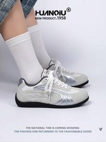 HUANQIU 2025新款女鞋女鞋滑板鞋一双时尚休闲透气办公户外运动鞋多功能轻便舒适德国鞋赛车鞋休闲鞋跑步鞋灰色四季鞋