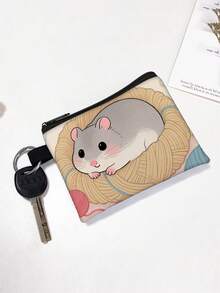 1 pieza Monedero compacto con cremallera, bolsa con cremallera de poliéster de moda y duradera, diseño divertido impreso con estilo de hámster encantador, ideal para guardar monedas y pequeños artículos esenciales, cierre , regalo original, material duradero, fácil de mantener