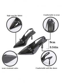 Women's Pointed Toe Kitten Heel Slip-On Sandals - Black - View 5