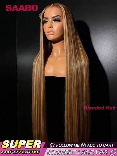 Honey Blonde Wig Human Blended Hair 200% Density 13X6 13x4 HD Lace Front Wigs Pre Plucked Ombre Lace Front Wig For Women Straight No Glue Wigs Natural Hairline With Baby Hair 30 Inch