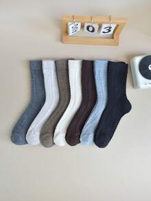 1 par/3 pares de calcetines de mujer de unicolor de punto de cable hasta la pantorrilla, para otoño/invierno