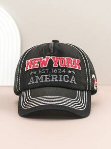 1pc Letter Embroidered Retro Polyester Fabric Snapback Cap, Street Style, Suitable For Spring/Summer