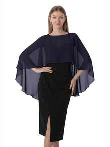 1 pièce Poncho de couleur unie pour femme, châle en mousseline de soie élégant pour femmes, châle léger et respirant pour protection solaire, convient comme châle de manteau du soir, mariage, danse, fête, cape, vêtements d'automne pour femmes toutes saisons - Multicolore - Voir 12