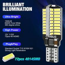 S&D 2/4/6 PCS T15 W16W 921 912 T16 902 LED Bulbs 72pcs 4014SMD Super Bright 3000LM Car Reversing Light 6000K White 12V