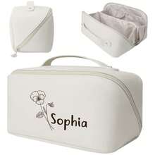 1pc Custom Leather Make Up Bag, Laser Engraving Slogan Or Name,Customize Your Exclusive Makeup Bag,Large Capacity Storage Bag For Travel, Friends Gift Customization