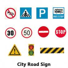 Traffic Road Sign Light MOC Building Blocks Mini City Street View Accessories Road Sign Barrier Speed Limit Indicator Warning Building Traffic Lights Model Kit Parts, DIY Construction Set - Multicolor - View 12