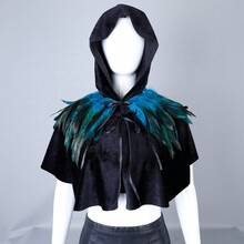 1pc Halloween Feather Shawl Short Velvet Cloak, Performance Party Feather Fake Collar Scarf Fur Cape