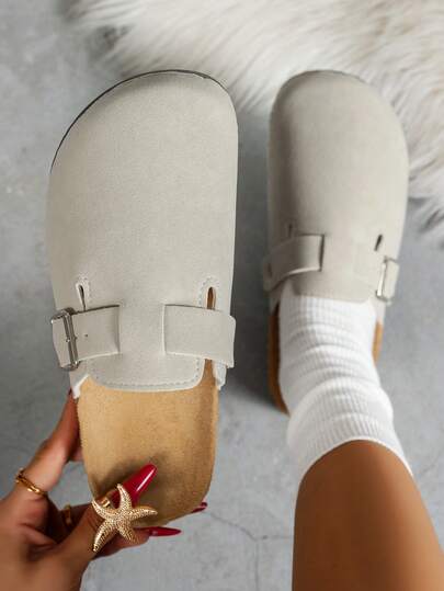 女士休闲纯色绒面革一脚蹬穆勒拖鞋，有保暖内衬和非保暖内衬版本