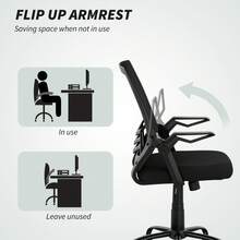 Vinsetto Mesh Office Chair With Flip-Up Armrest, Swivel Computer Chair With Lumbar Support, Adjustable Height, Tilt Function For Home/Office, Black - Black - View 7