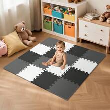 16 Tiles Baby Play Mat For Floor, EVA Foam Baby Floor Play Mat With 0.6 Inch Thick Interlocking Foam Tiles, Foam Floor Tiles For Baby, Toddlers And Kids - 白灰 - 查看 1