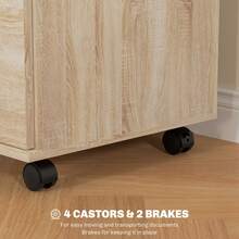 HOMCOM 2 Drawer Lockable Filing Cabinet With Wheels, Mobile Filing Cabinet For Home Office, Small Printer Stand, Oak Wood Grain - Yellow - View 5